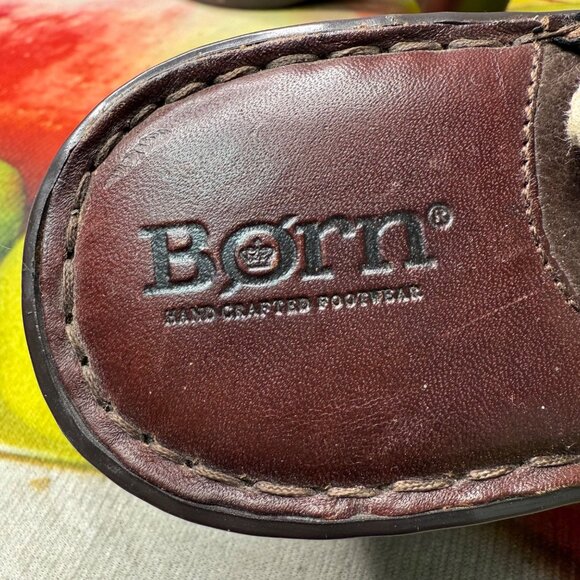 Born Womens Size 8 EU 39 Brown Leather Slip-On Mule Clogs Wedge Heel - Picture 3 of 8